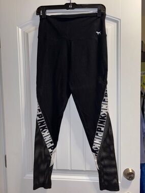 PINK Victoria's Secret Black Mesh Logo Kids Leggings